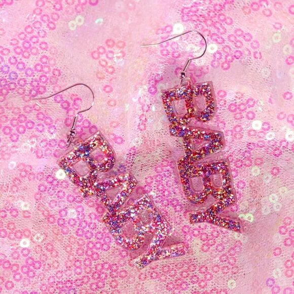 Sparkly Multicolor BABY Drop Dangle Acrylic Earrings – Fun Statement Jew… - Picture 2 of 2